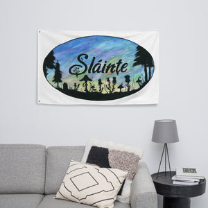 Slainte Mushroom Village Watercolor Painting flag