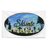 Slainte Mushroom Village Watercolor Painting flag