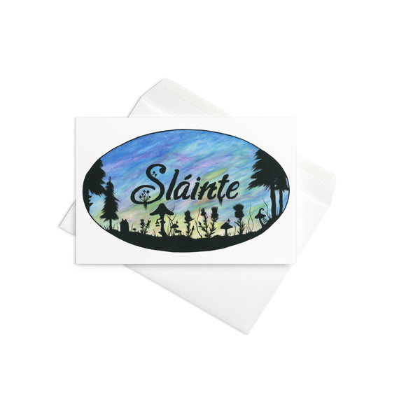 Slainte Mushroom Village Watercolor Painting Greeting card