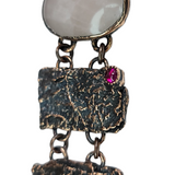 Apple Tree Bark Copper Link Bracelet with Rose Quartz and Lab Created Ruby