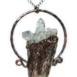 Deer Antler Copper Pendant with Crystal Cluster and Labradorite