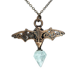 Filigree Bat Pendant with Moonstone Coffin and Tear Catcher Bottle