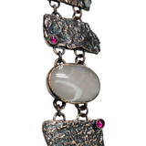 Apple Tree Bark Copper Link Bracelet with Rose Quartz and Lab Created Ruby