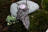 Apple Tree Bark Copper Pendant with Rose Quartz and Lab Created Ruby