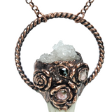 Deer Antler Copper Pendant with Crystal Cluster and Tourmaline