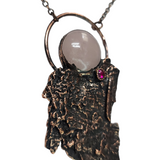 Apple Tree Bark Copper Pendant with Rose Quartz and Lab Created Ruby