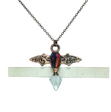 Filigree Bat Pendant with Aurora Opal Doublet Coffin with Memorial Bottle