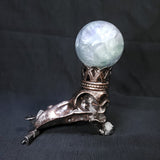 Crowned Raven Skull Copper Sphere Holder with Crystals