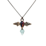 Filigree Bat Pendant with Aurora Opal Doublet Coffin with Memorial Bottle
