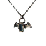 Copper Embossed Bat Pendant with Black Obsidian Coffin