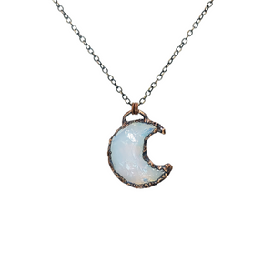 Knapped Opalite Crescent Moon Pendant