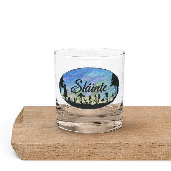 Slainte Mushroom Village Watercolor Painting Rocks glass