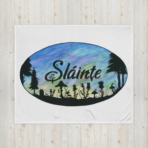 Slainte Mushroom Village Watercolor Painting Throw Blanket