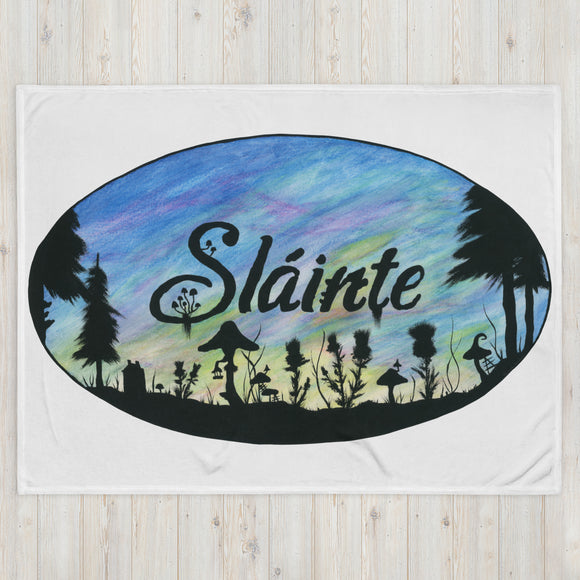 Slainte Mushroom Village Watercolor Painting Throw Blanket