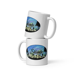 Slainte Mushroom Village Watercolor Painting White glossy mug