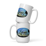 Slainte Mushroom Village Watercolor Painting White glossy mug