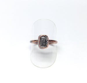 Tourmalinated Quartz Polished Nugget Ring Size 8-3/4