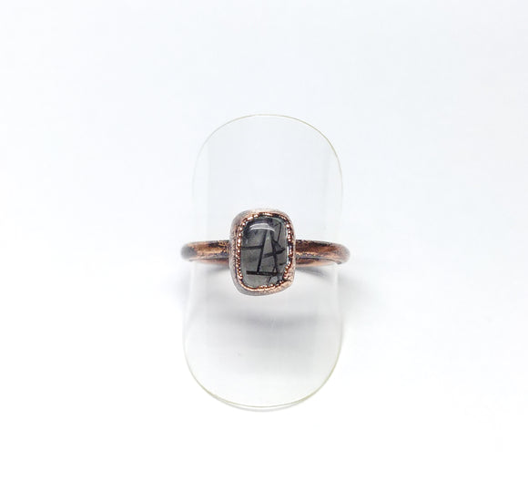 Tourmalinated Quartz Polished Nugget Ring Size 8-3/4