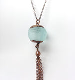 African Recycled Glass Bead with Tassel Pendant
