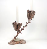 Clear Amethyst Cluster with Dried Yucca Plant Copper Chime Candle Holder