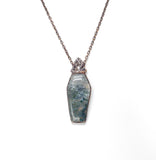 Moss Agate Coffin Pendant with Moss Agate Beaded Chain