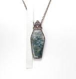 Moss Agate Coffin Pendant with Moss Agate Beaded Chain
