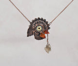 Eye On Autumn Filigree Pendant with carved smoky and clear quartz leaves
