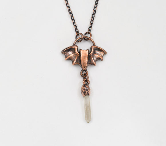 Bat with Quartz Crystal Point Pendant - The Wacky Wanderers