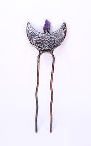 Crescent Moon with Amethyst Copper Hair Stick