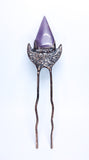 Embossed Crescent Moon with Amethyst Hair Stick