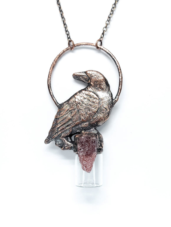 Aromatherapy Bottle Pendant with Raven and Red Cherry Tanzurine