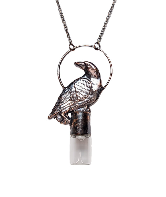 Copper Raven Pendant with Attached 2 ml Metal Rollerball Bottle