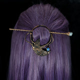 Embossed Crescent Moon Hair Pin with Rainbow Moonstone Star & Hair Stick