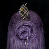 Filigree with Snake & Polished Citrine Double Prong Hair Stick