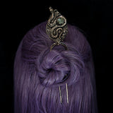 Filigree with Snake & Crystal Cluster Double Prong Hair Stick