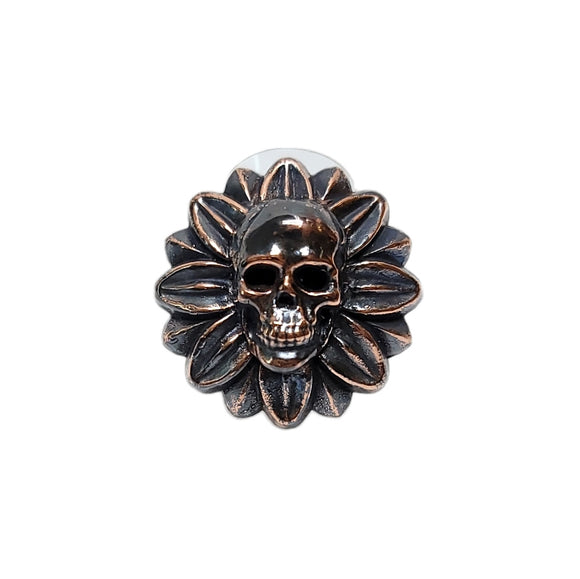 Copper Flower Stamping with Skull Ring Size 7