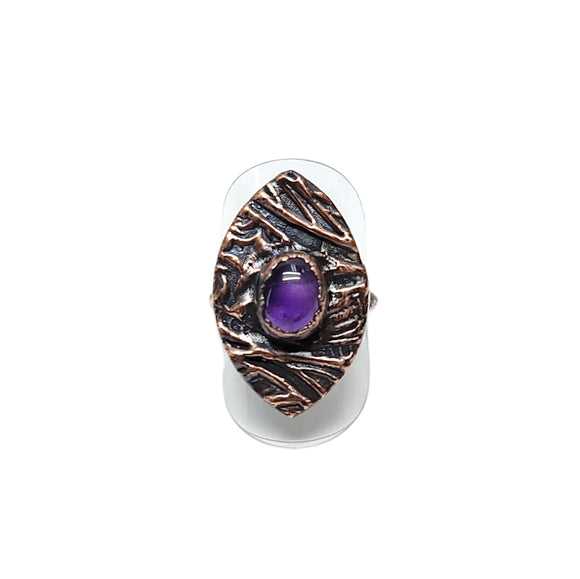 Embossed Copper Ring with Amethyst Size 8